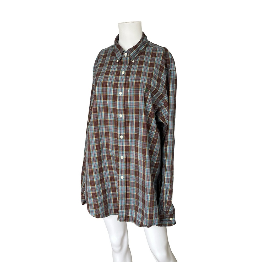 Ralph Lauren Long Sleeve Button Down Shirt Blue Plaid Cotton Mens Size XL